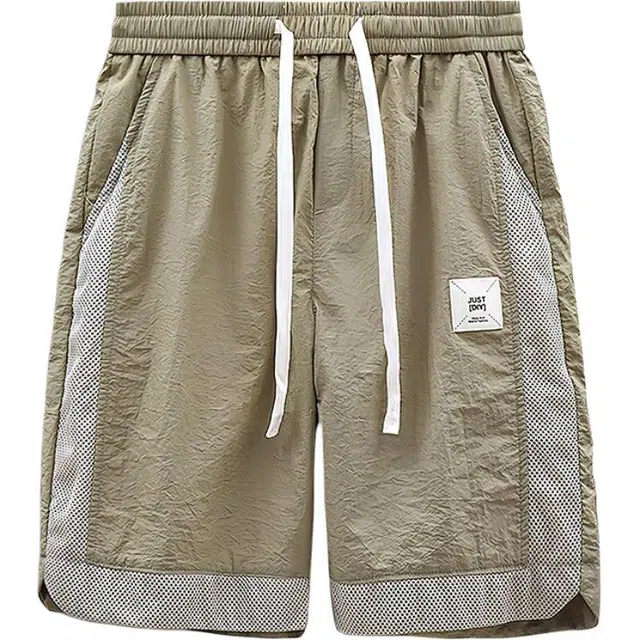 太子龍 夏季网眼冰丝拼接运动男速干弹力透气五分裤松紧腰沙滩裤休闲短裤 男款