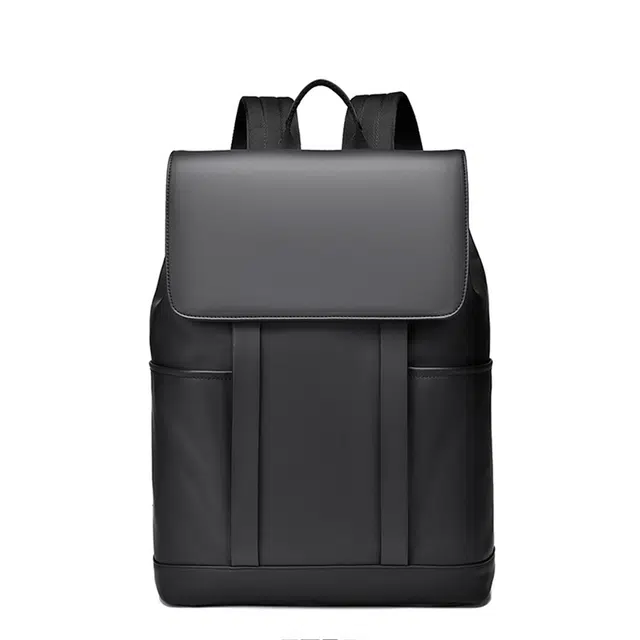 老人头 时尚高级感大容量书包轻便实用通勤出差电脑背包 合成革 双肩包 男款 黑色