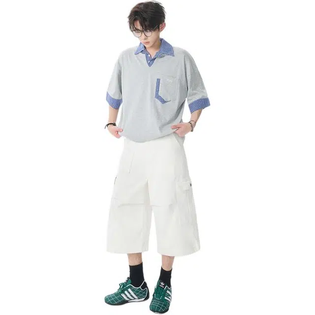 加荣 美式复古多口袋男夏季薄款透气潮牌青少年户外出行百搭宽松慵懒松弛感直筒阔腿七分中裤外穿工装短裤 男女同款