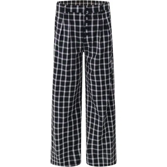 爱肯 美式街头高级感格纹阔腿慵懒松弛感宽松垂感格子单排多扣休闲裤 男女同款