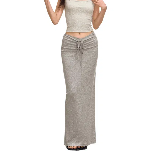 小卷要加油 美式复古纯色修身半身裙女夏季垂感舒适包臀裙子休闲长裙  女款