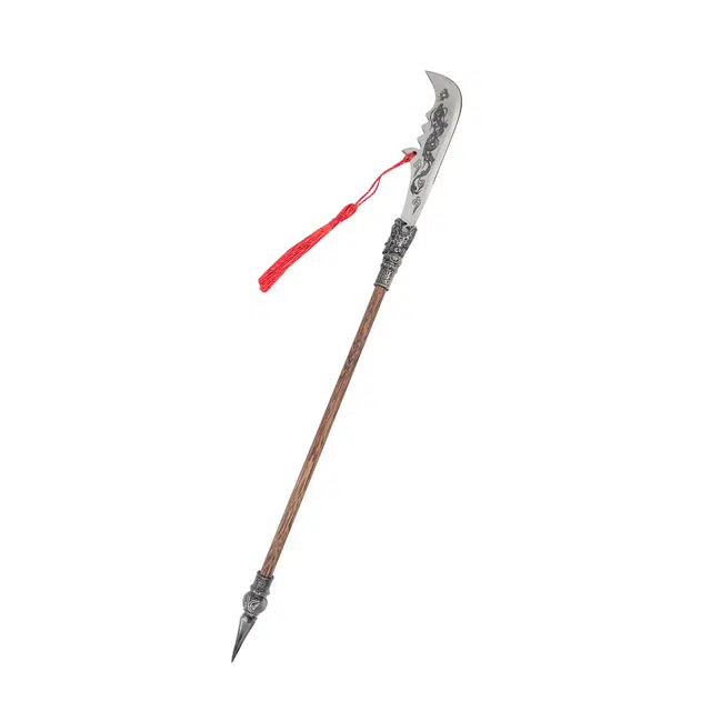 天子剑 小青龙刀 微型冷兵器碳钢枪头合金雕刻装具实木杆摆件把玩未开刃 成品模型