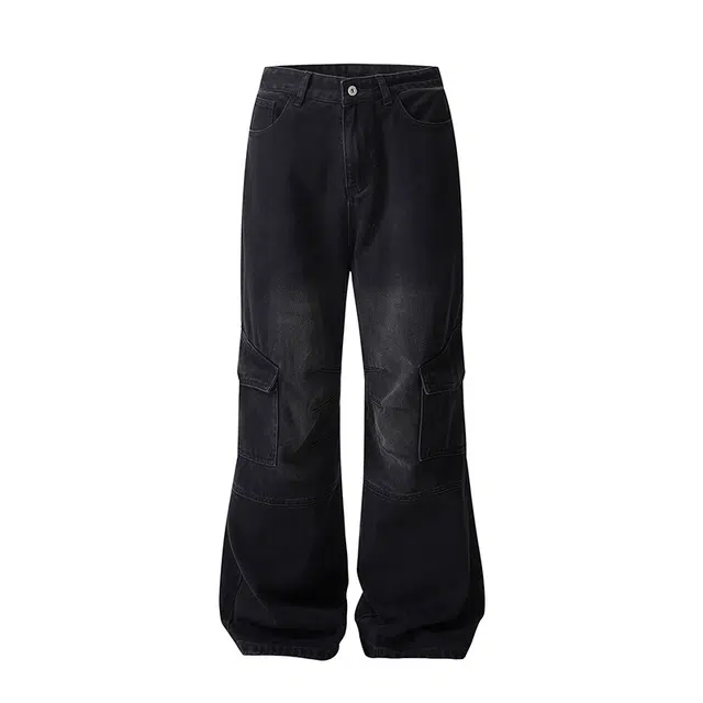 零氏 美式高街嘻哈风个性设计感独特潮流渐变大口袋痞帅韩系气质百搭无性别主义穿搭小众宽松牛仔裤 男女同款