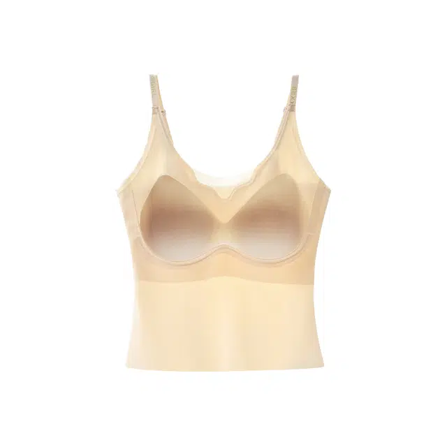 草本初色 无痕冰丝超薄清凉背心聚拢高弹舒适透气固定杯一体式内搭防走光外穿带胸垫打底美背面穿胸罩吊带 女款