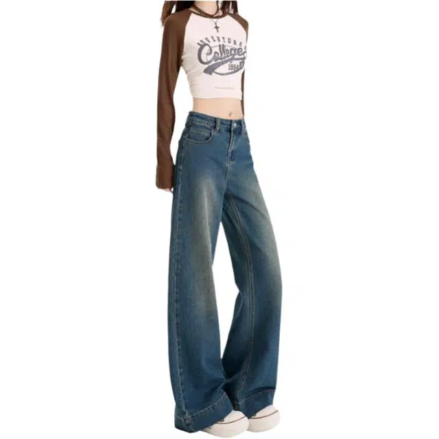 识恩 清新阔腿宽松百搭牛仔裤 女款