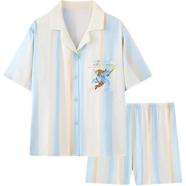 顶瓜瓜 夏季女舒适休闲高级感透气简约短袖家居服睡衣套装 女款