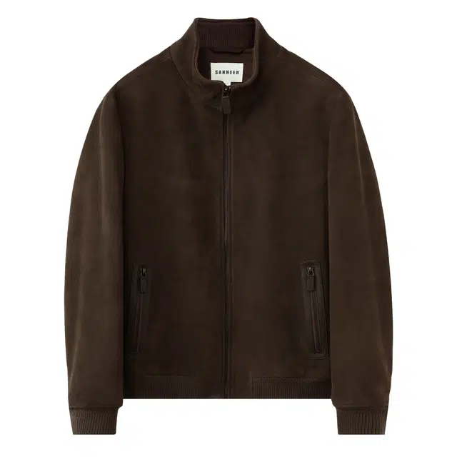 丹宁哲学 高档磨砂反绒纯色长袖立领直筒型皮衣 男款