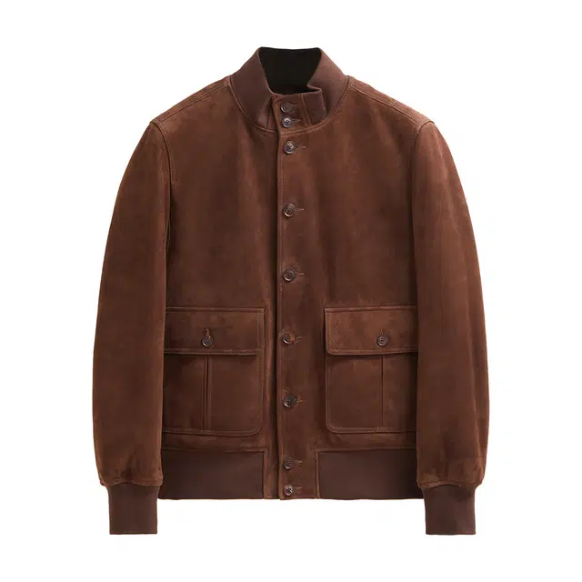 丹宁哲学 高档磨砂反绒绵羊皮纯色立领直筒型皮衣 男款