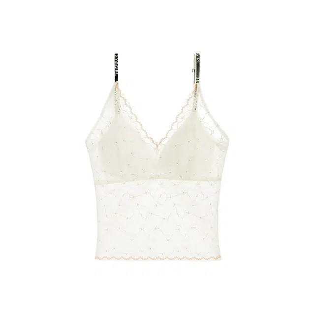 草本初色 法式蕾丝带胸垫吊带美背文胸固定杯超薄性感一体抹胸聚拢打底纯欲夏季网纱镂空上衣高弹收副乳内衣 女款