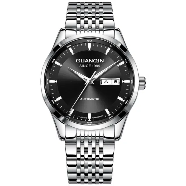 冠琴 高颜值时尚气质夜光防水男士腕表 自动机械机芯 精钢表带 国表 男表 黑色表盘