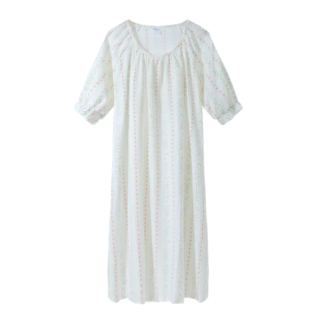 都市丽人 透气亲肤中长款睡衣纯色常规短袖圆领可外穿睡裙 女款