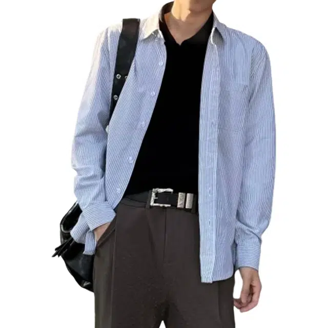 冈哉 美式复古高街条纹拼接基础款宽松休闲百搭户外运动通勤叠穿简约翻领长袖衬衫 男女同款