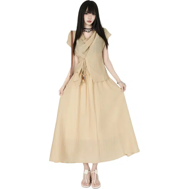 玫丝朵 复古夏季小众时尚减龄简约设计感百搭透气休闲套装 女款