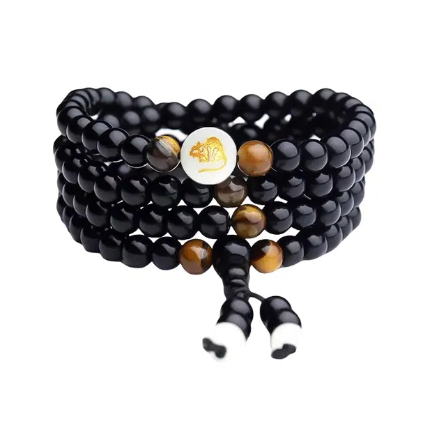 子婳 新中式复古国潮高级感十二生肖夜光转运佛珠时尚精致优雅大气手饰 黑曜石 手串 男女同款情侣款