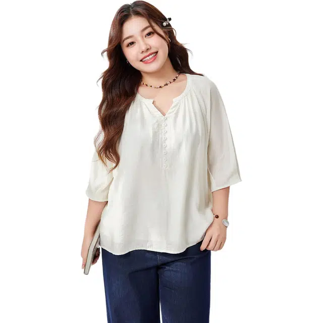 爱依服 文艺知性气质通勤百搭纯色五分袖衬衫 女款