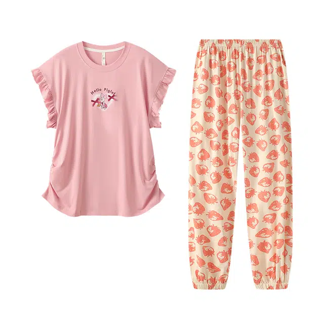 宫蝶 纯棉夏季无袖卡通动漫圆领长裤睡衣套装 女款