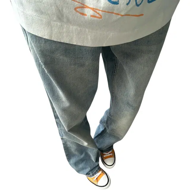 冈哉 日系复古高街潮流潮牌小众设计个性做旧水洗阔腿弯刀百搭痞帅垂感宽松直筒日常通勤牛仔裤 男女同款