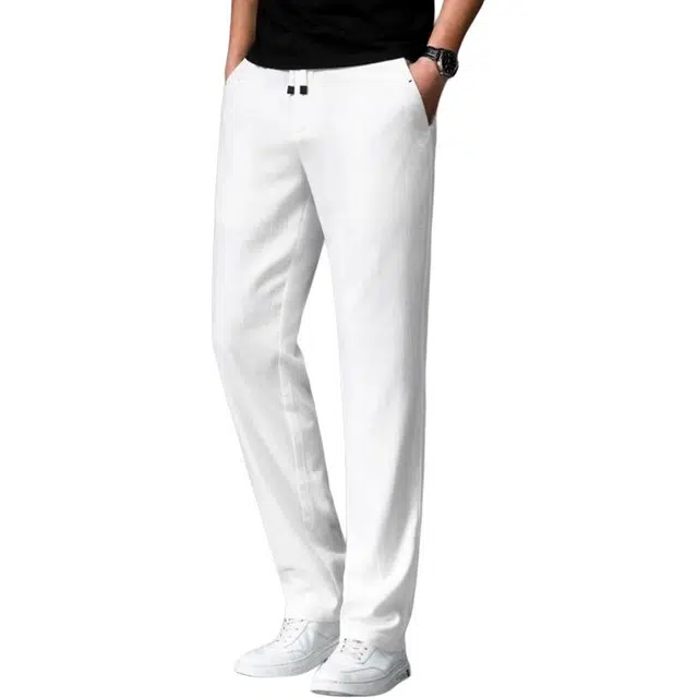 吉肯蒂 舒适棉麻透气夏季薄款男士休闲裤高端亚麻松紧腰宽松直筒长裤 男款