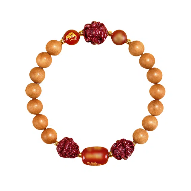 子婳 老朱砂本命年生肖蛇太岁三合六合十二生肖聚财纳福转运珠复古精致文化 桃木 手串 男女同款情侣款