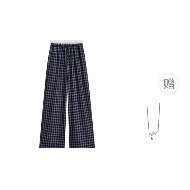 识恩 复古格子高腰慵懒风长裤宽松显瘦阔腿直筒裤休闲裤 女款