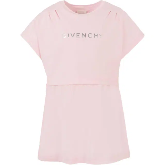 纪梵希连衣裙 字母徽标圆领短袖 粉色 儿童款