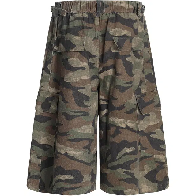 普鲁士多特蒙德 美式复古迷彩多口袋工装七分裤宽松直筒过膝水洗潮牌轻户外机能立体廓形休闲短裤 男女同款