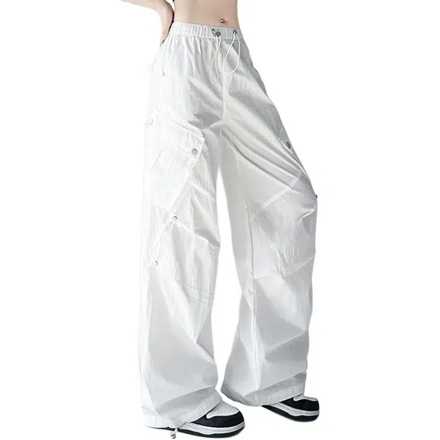 敲模女孩 美式工装风薄款宽松透气多口袋阔腿运动登山休闲裤 女款