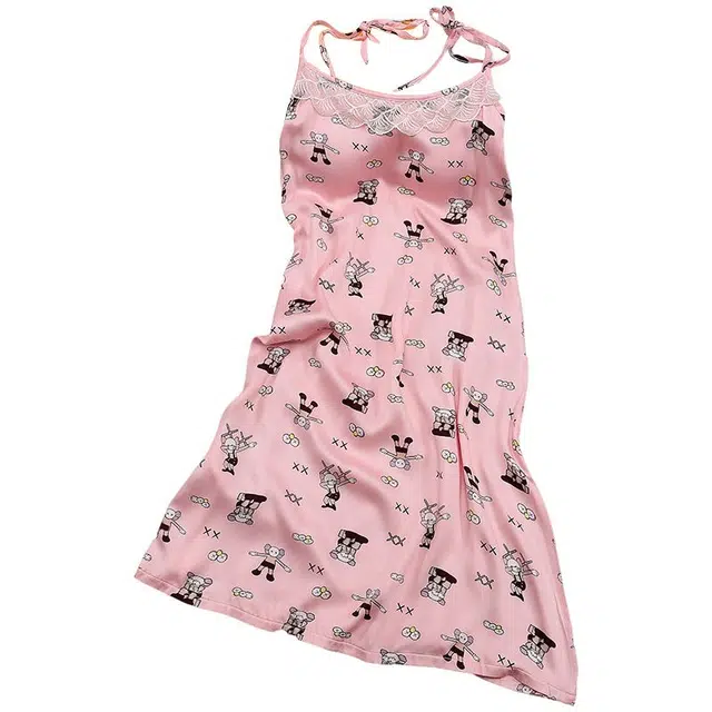 俏韵 圆领吊带夏季冰雪丝纯欲蕾丝带胸垫高级感薄款家居服可外穿睡裙 女款