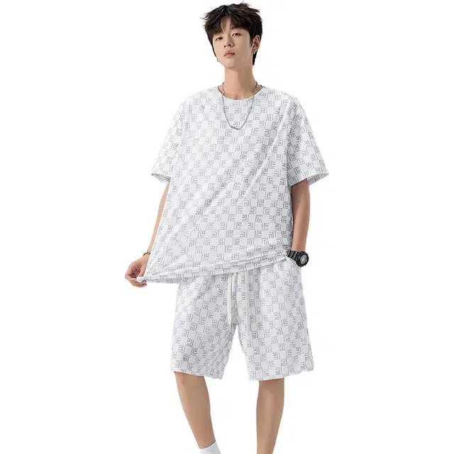 左岸 大码两件套男装夏季短袖短裤潮牌胖子加肥加大宽松休闲运动套装 男款