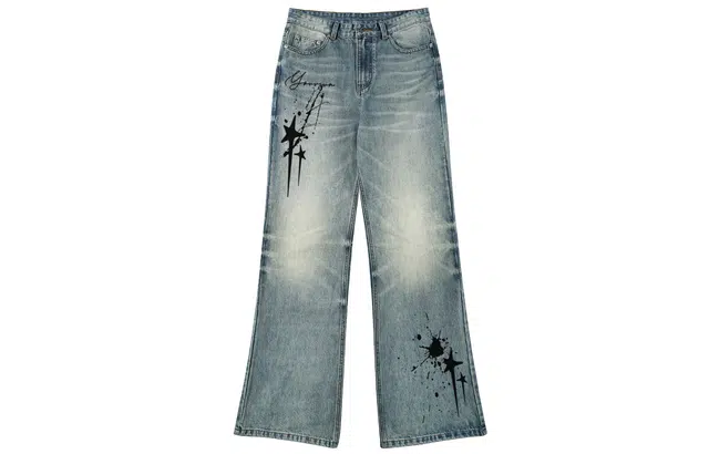 宜而爽 美式高街闪电爆裂纹水洗做旧简约百搭复古设计感泼墨星星小众直筒休闲宽松垂感微喇牛仔裤 男女同款