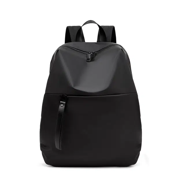 老人头 简约百搭日常通勤上班上学书包轻便出行背包 织物 双肩包 男款 黑色