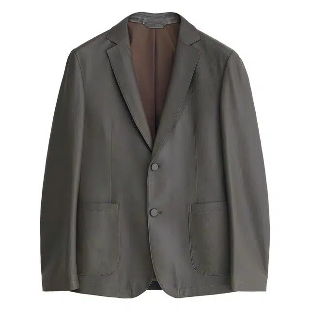 丹宁哲学 绅士绵羊皮压纹工艺纯色西装领修身型皮衣 男款