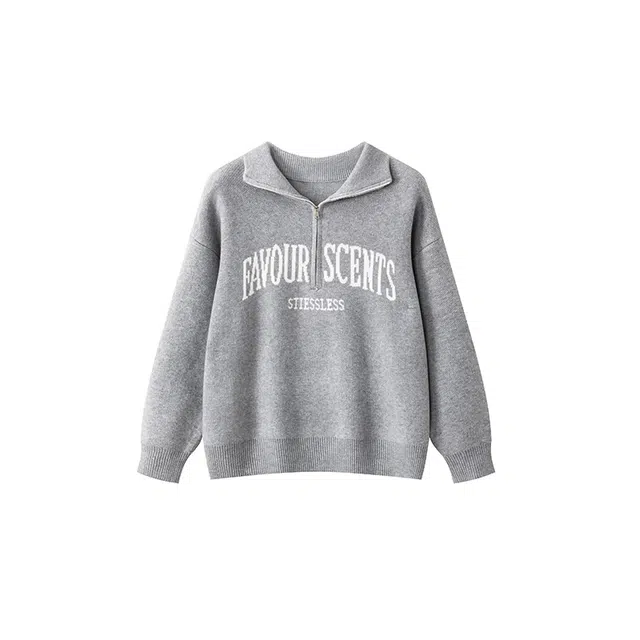 红蜻蜓 拉链翻领落肩袖休闲针织毛衣 男女同款