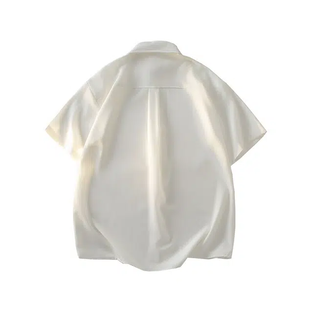 左岸 夏季冰丝薄款简约纯色休闲青春小众学院风时尚酷潮宽松舒适百搭痞帅港风潮牌衬衣短袖衬衫 男款