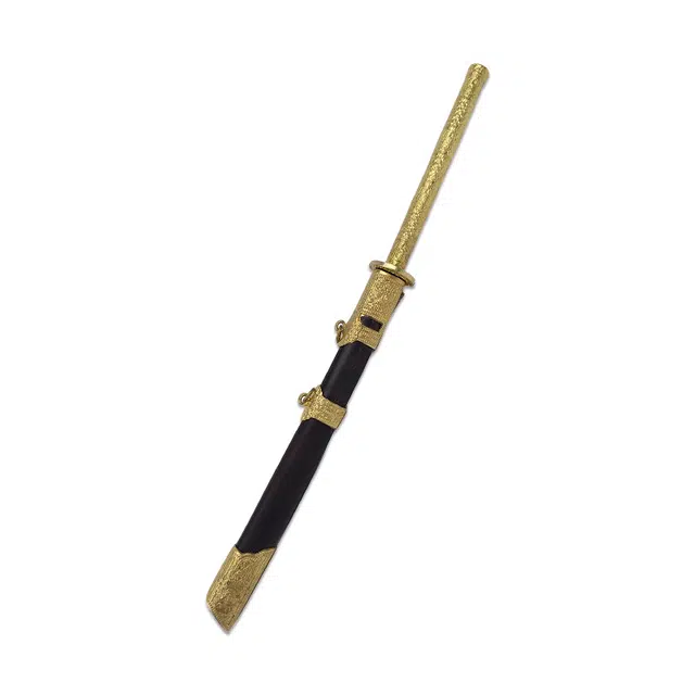天子剑 小康熙战刀黑檀木鞘黄铜鎏金手柄花纹钢迷你短刀 成品模型