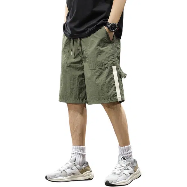 前进牛 美式学院运动风潮牌做旧拼接薄款速干工装宽松大码潮牌运动五分裤直筒中裤休闲短裤 男女同款