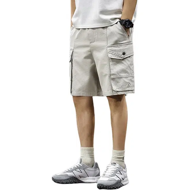 前进牛 美式高街潮牌水洗抗皱高级感痞帅夏季潮牌简约大口袋系绳直筒五分裤休闲短裤 男女同款