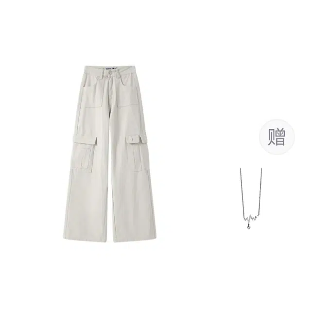 识恩 美式复古百搭直筒高腰显瘦宽松阔腿工装裤 女款