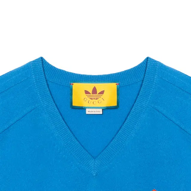 GUCCI x adidas SS23 Blue V-Neck Wool Sweater