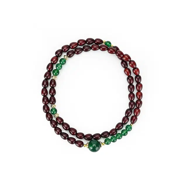 天纵 新中式国潮古典风 高端米粒珠双圈叠戴文玩佛珠 国潮招财转运珠  古风汉服旗袍穿搭 紫檀属 手串 女款