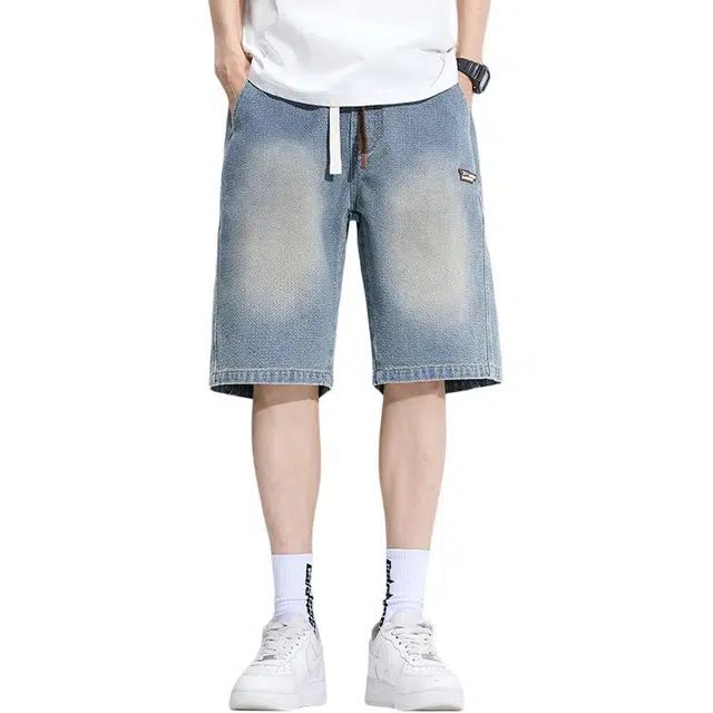 么宁 星空纹简约百搭五分裤夏季薄款潮流时尚宽松直筒舒适透气牛仔短裤 男女同款