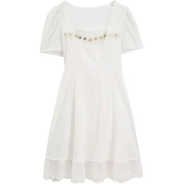 爱依服 优雅气质波西米亚风方领度假风短袖连衣裙 女款