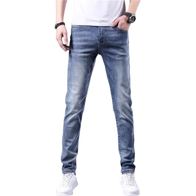 潮人榜 高端潮牌修身小脚弹力长裤子夏季薄款潮流休闲百搭痞帅韩版直筒牛仔裤 男款