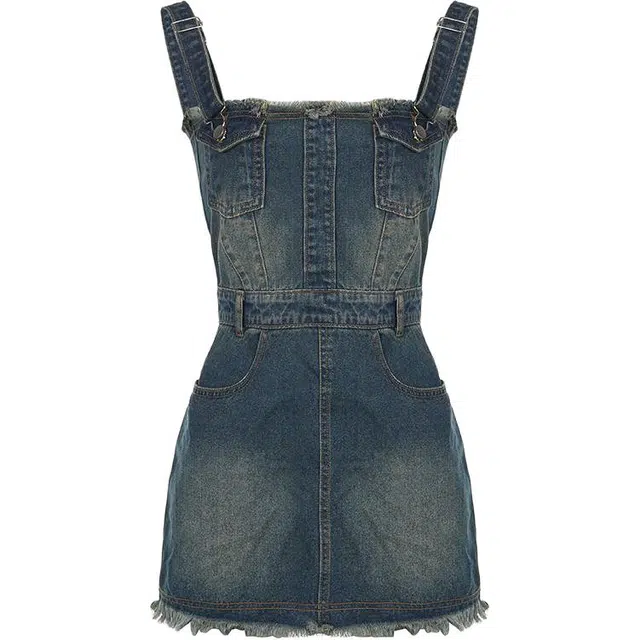 小卷要加油 美式复古短款收腰吊带连衣裙 女款