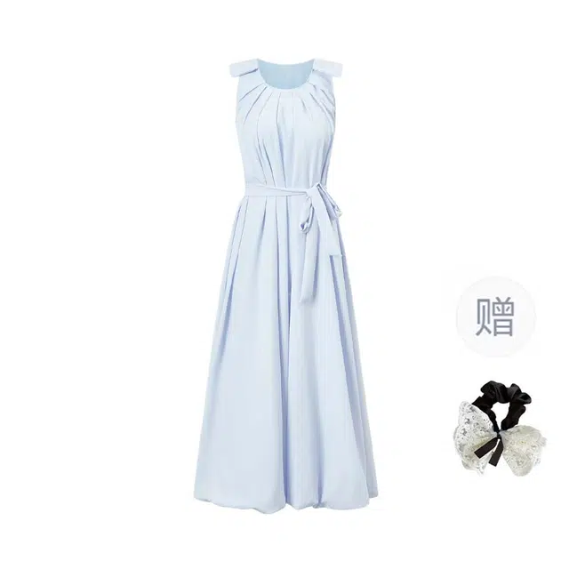 涂诗菲 法式高级感纯色可爱甜美温柔少女感减龄花苞裙圆领无袖连衣裙 女款