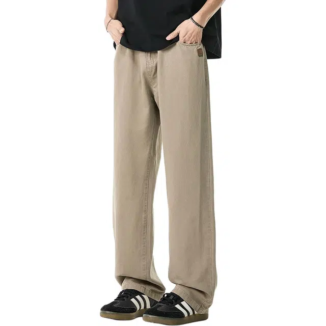 米素力 宽松直筒高级感纯色中腰长裤休闲裤 男款