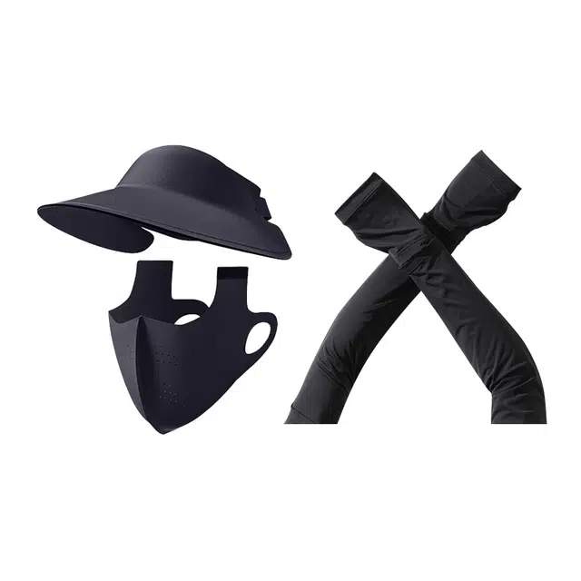 南极人 遮阳帽子二合一口罩一体遮全脸冰丝脸基尼防紫外线透气空顶帽户外骑行开车冰袖手臂套袖护袖冰凉 锦纶 防晒面罩 男女同款情侣款