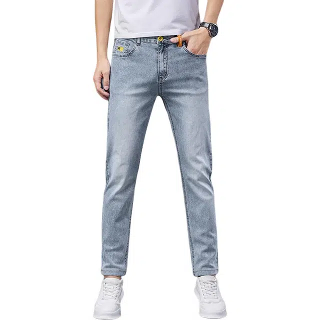 么宁 薄款弹力直筒裤舒适透气耐穿耐磨简约百搭个性痞帅运动休闲牛仔裤 男女同款