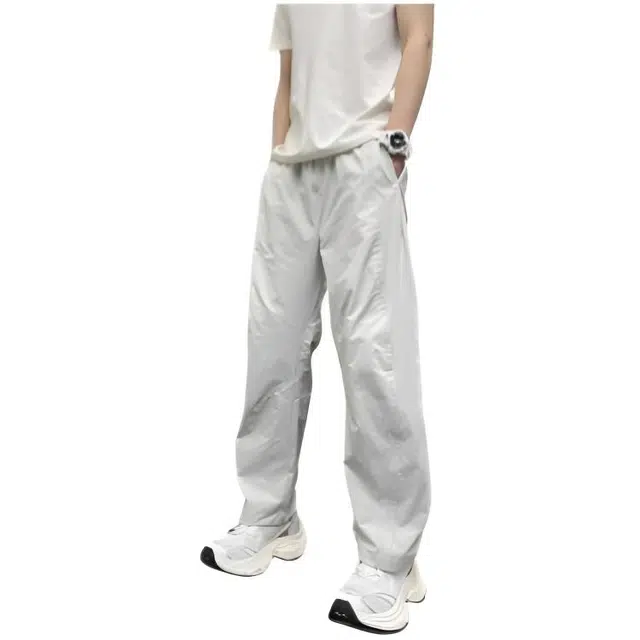 木木兔 美式重磅夏季男士国潮穿搭裤子百搭简约潮流男生夏天抽绳弯刀长裤休闲裤 男女同款