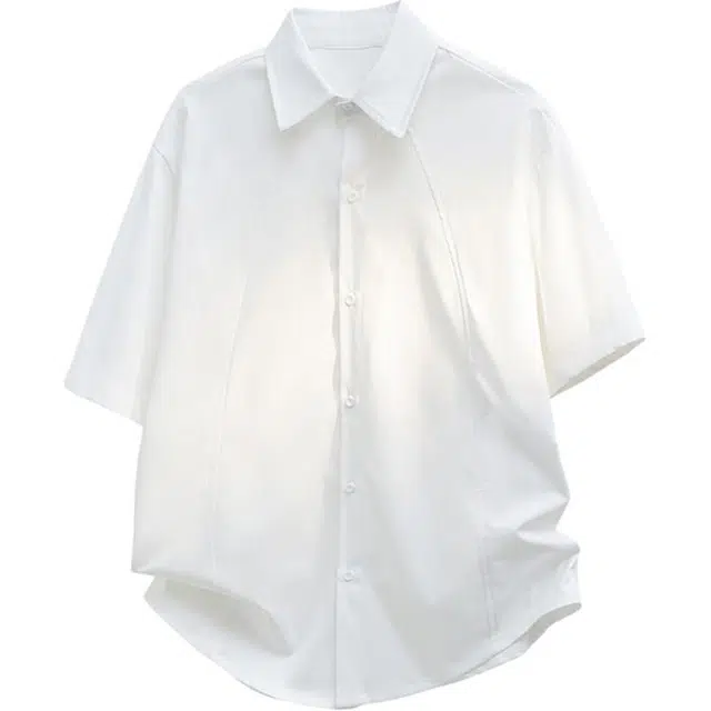 零氏 日系复古纯色单排扣百搭基础款休闲短袖衬衫 男女同款